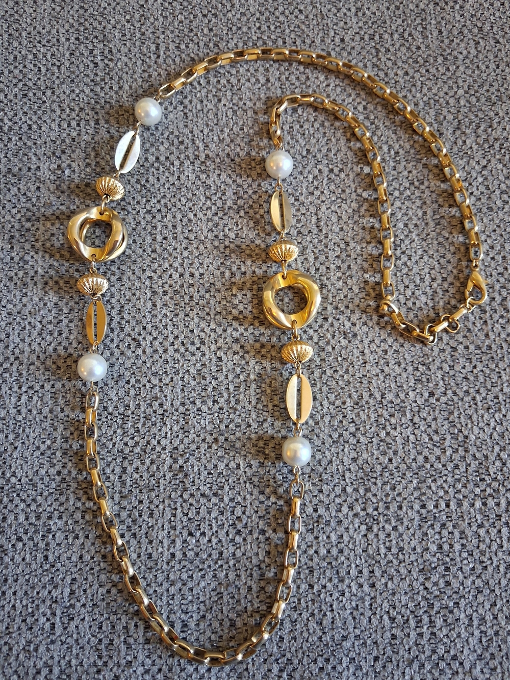 Vintage Gold-Tone Pearl Accent Long Necklace